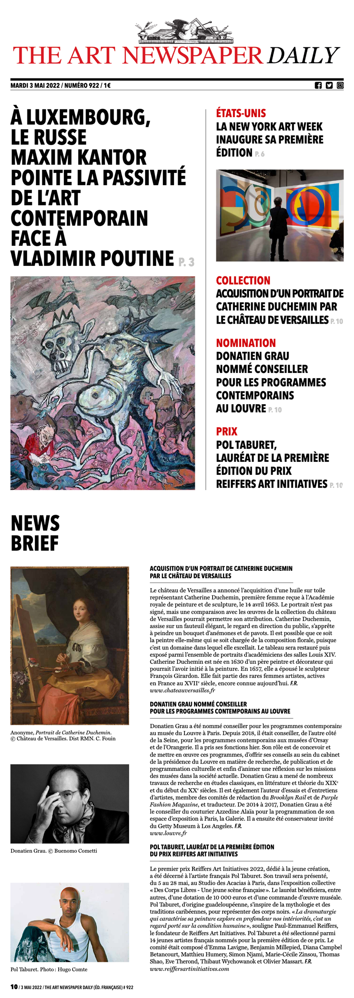 Pol Taburet, lauréat du Prix Reiffers Art Initiatives