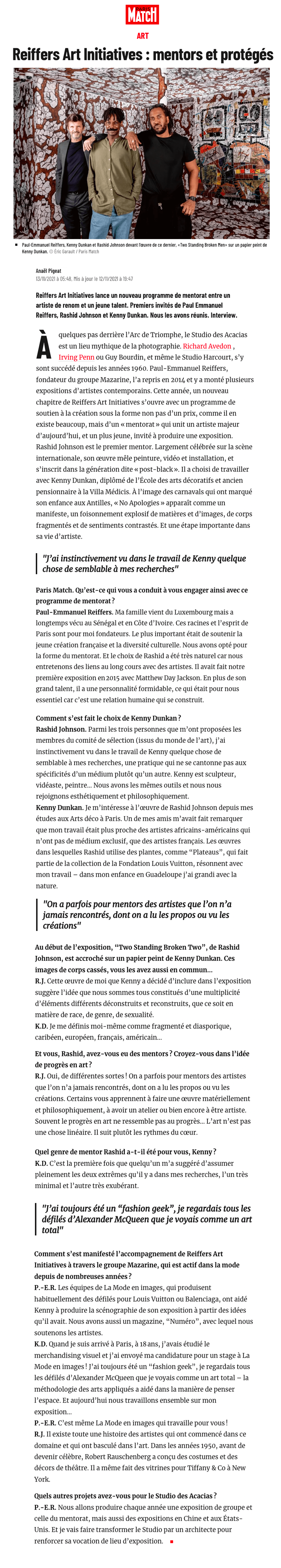 Reiffers Art Initiatives : mentors et protégés