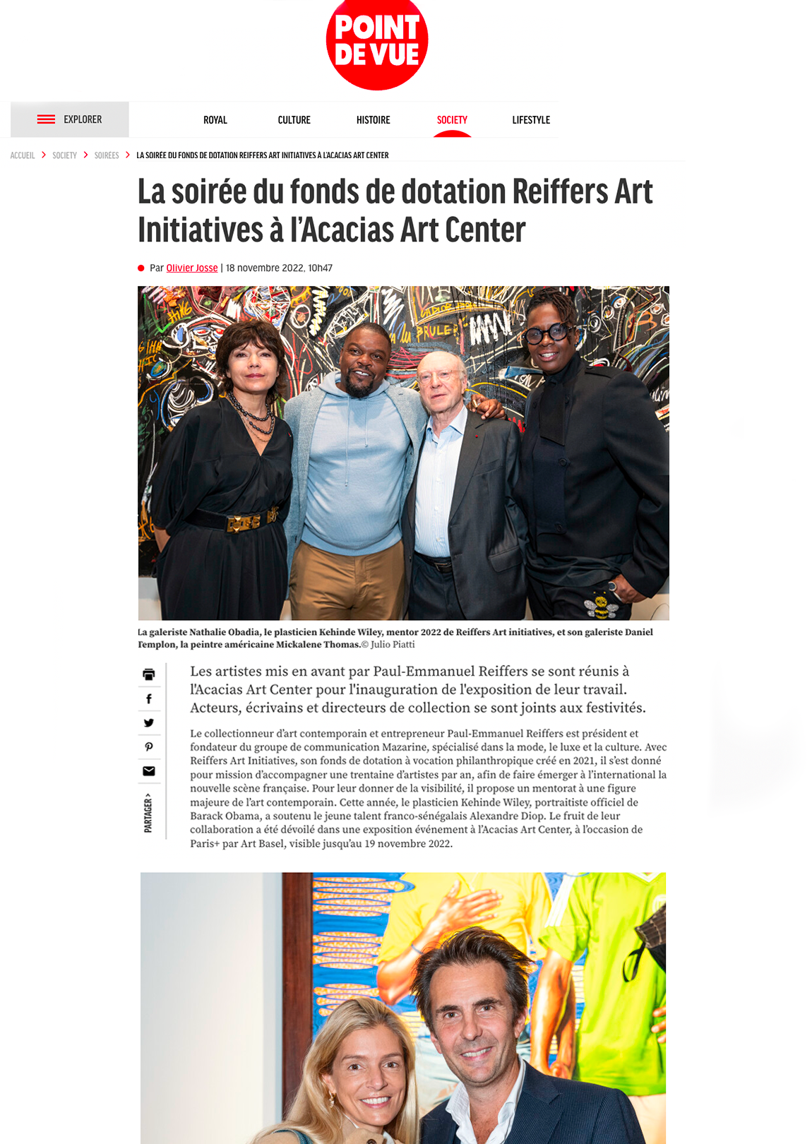 La soirée du fonds de dotation Reiffers Art Initiatives à l'Acacias Art Center
