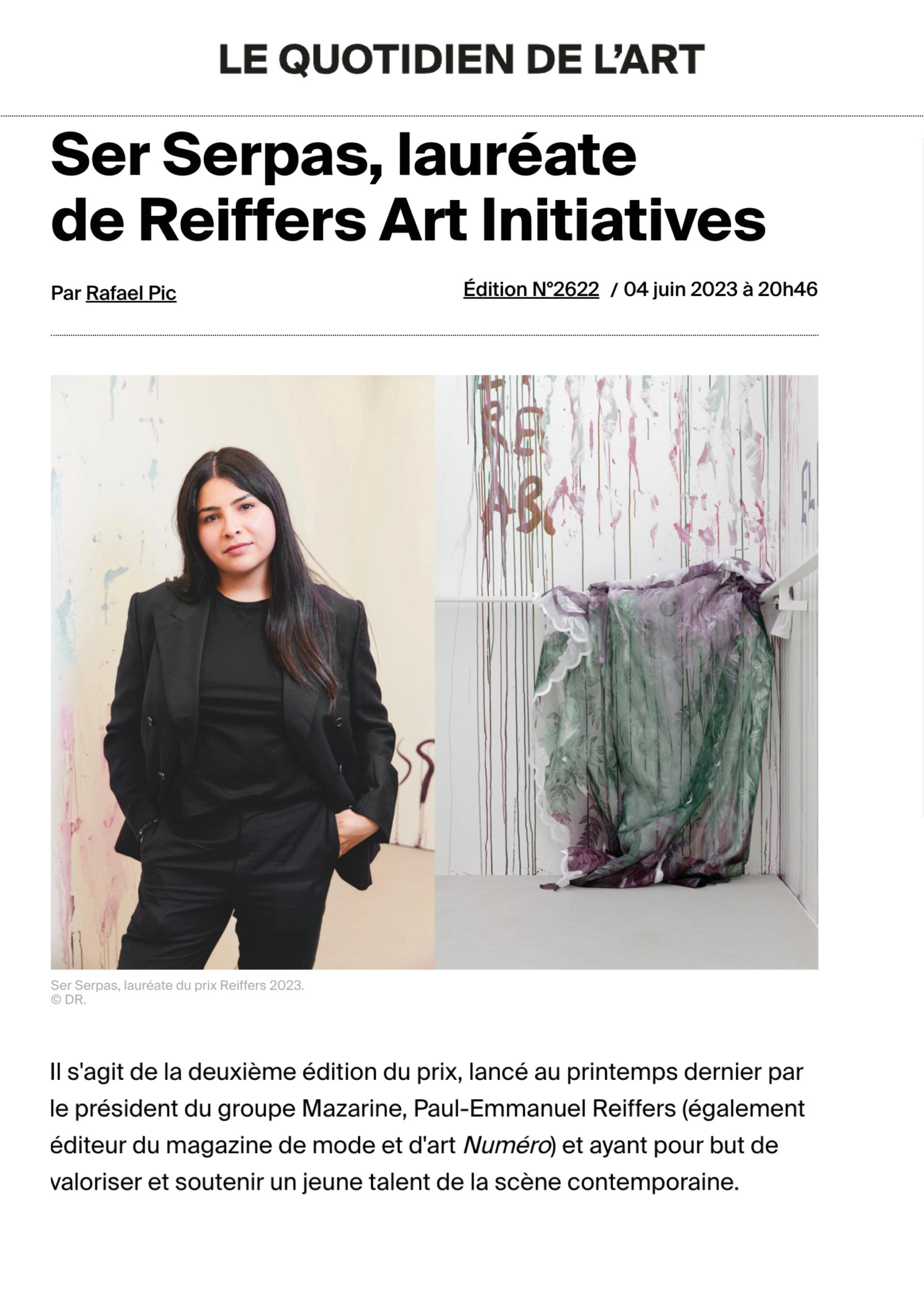 Ser Serpas, Lauréate de Reiffers Art Initiatives