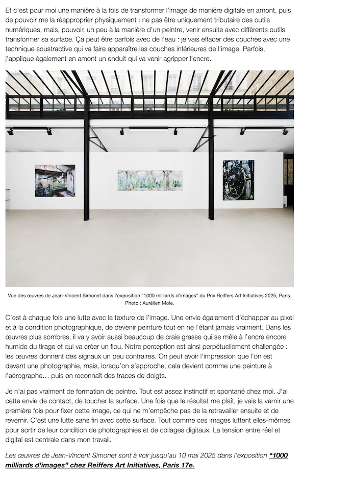 Jean-Vincent Simonet, le photographe qui peint ses images exposé chez Reiffers Art Initiatives