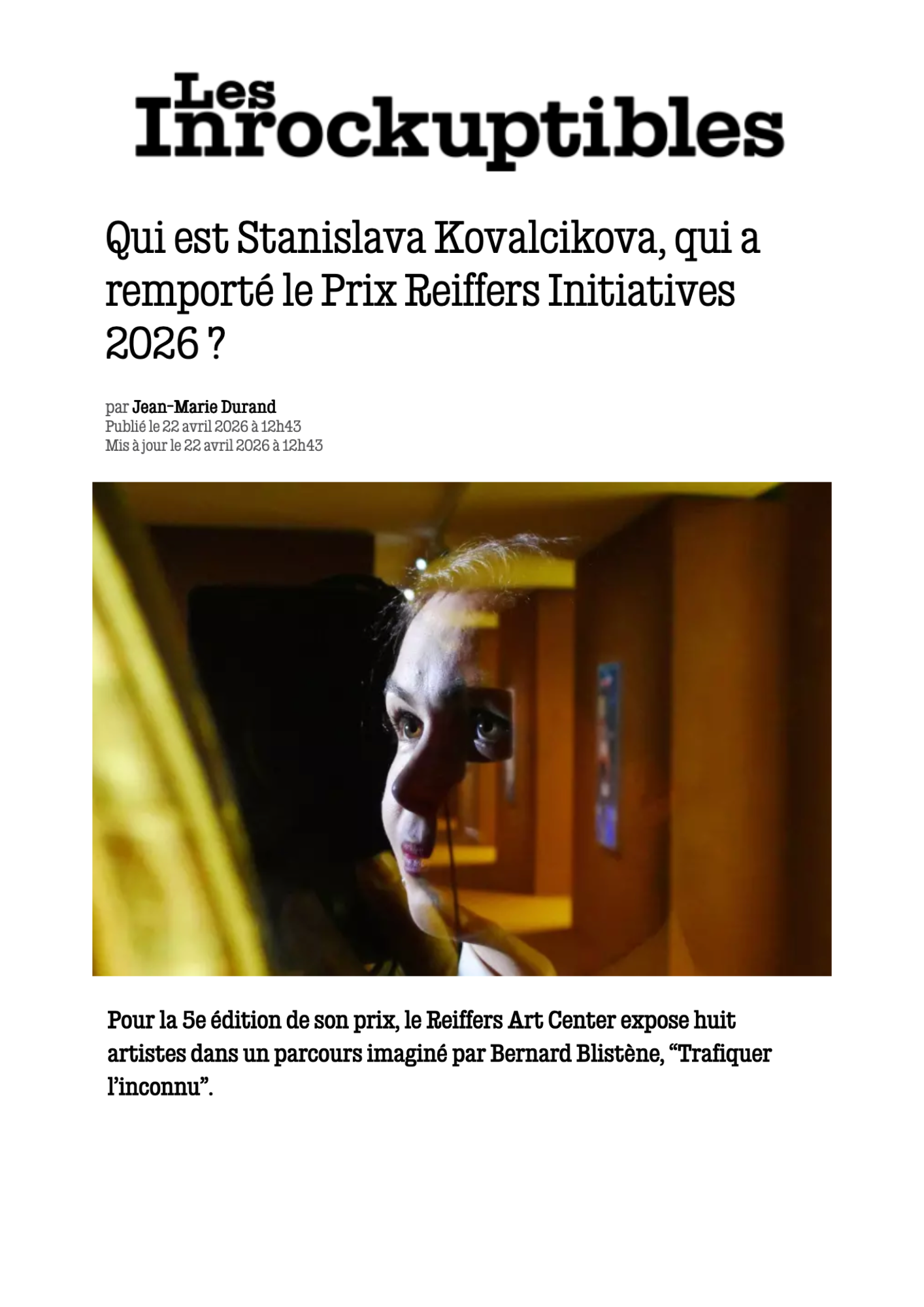 Qui est Stanislava Kovalcikova, qui a remporté le Prix Reiffers Initiatives 2026 ?