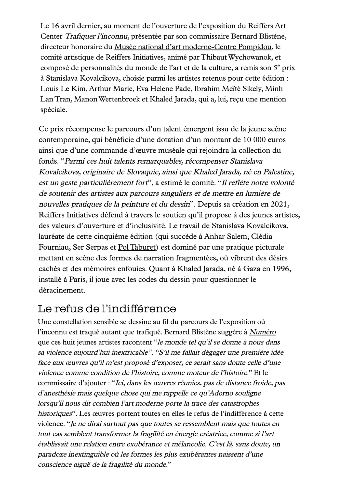 Qui est Stanislava Kovalcikova, qui a remporté le Prix Reiffers Initiatives 2026 ?