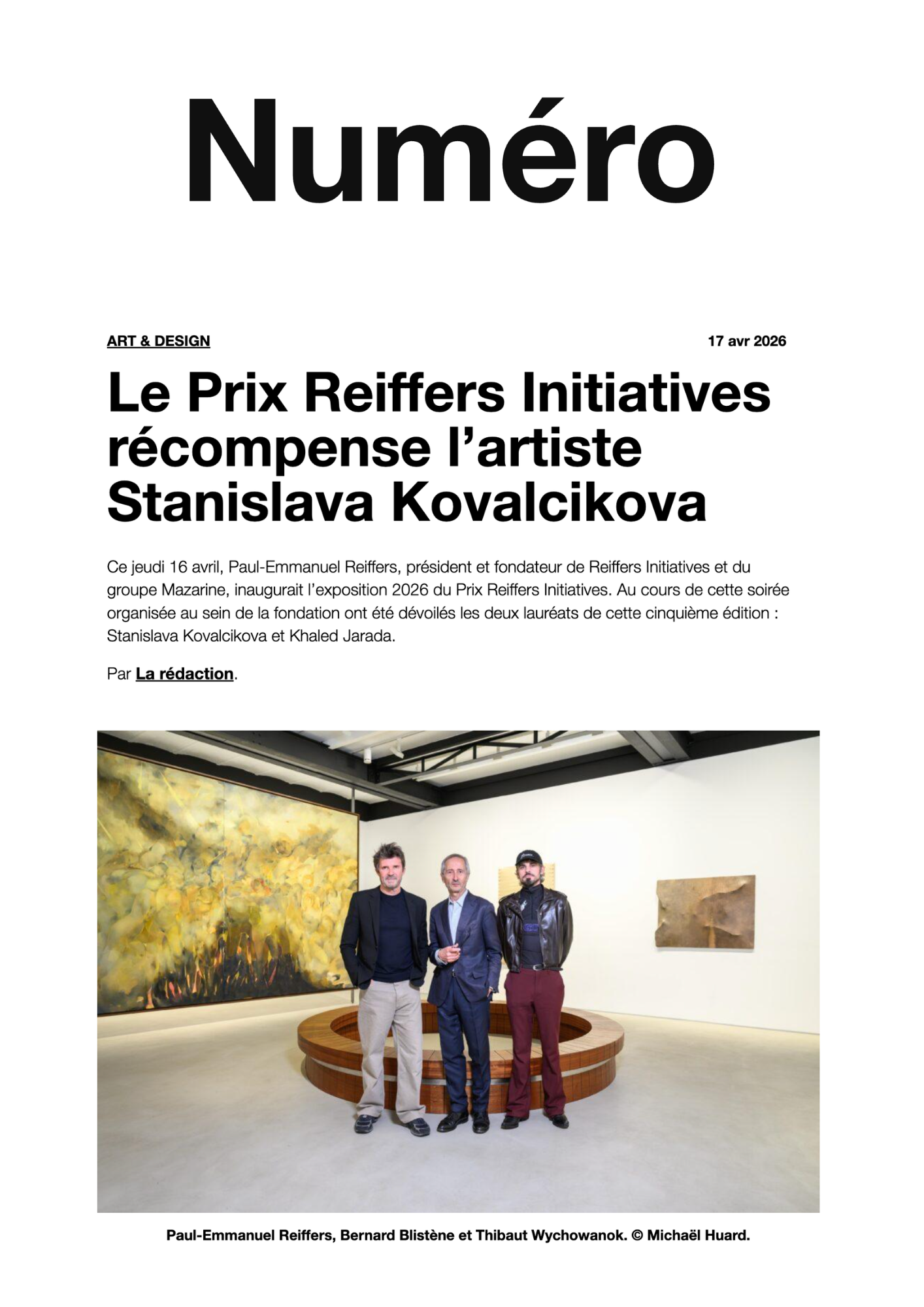Le Prix Reiffers Initiatives récompense l'artiste Stanislava Kovalcikova