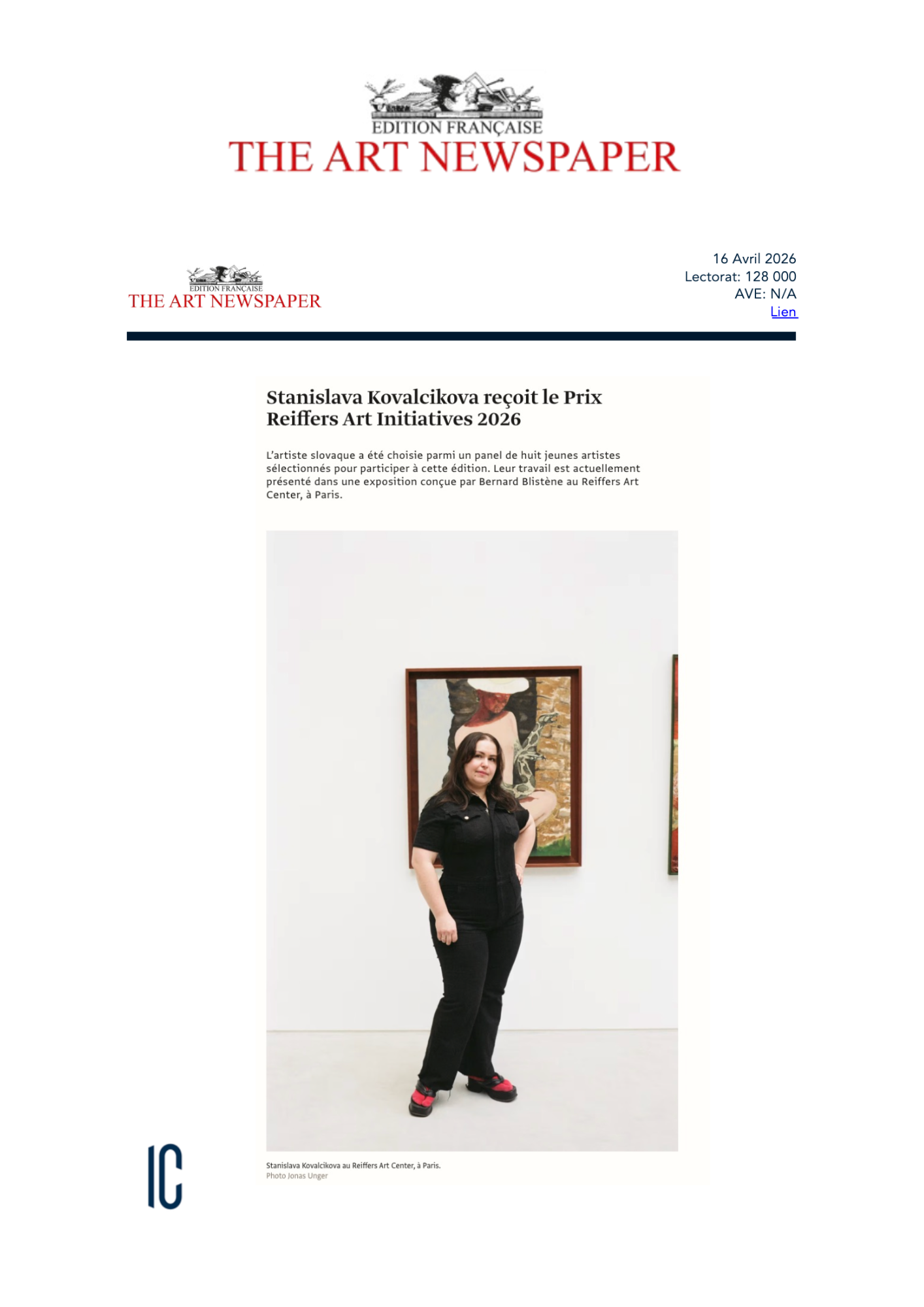 Stanislava Kovalcikova reçoit le Prix Reiffers Art Initiatives 2026